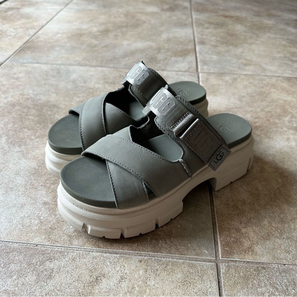 WOW EXCELLENT UGG GREEN SLIP ON LUG SOLE SANDALS SHOES 7.5